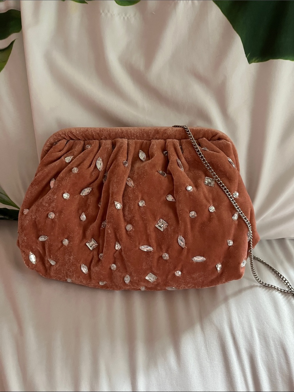 NWOT Velvet Long Chain Shoulder Bag in Terracotta